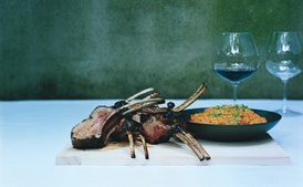 Black Barbecue Pork Chops with Thumbelina Carrots