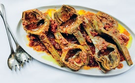 Braised Artichokes with Tomatoes and Mint