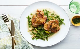 Braised Chicken with Asparagus, Peas, and Melted Leeks