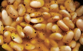 Brothy Beans and Farro with Eggs and Mushrooms