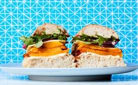 Butternut Squash Sandwich with Cheddar Cheese and Pickled Red Onion