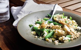 Chicken, Green Bean, Corn, and Farro Salad with Goat Cheese