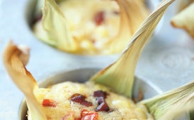 Corn-Pancetta Puddings in Corn Husk Baskets