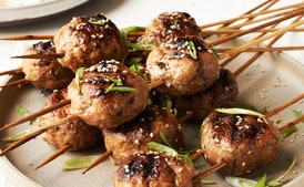 Glazed Japanese Chicken Meatballs on Skewers