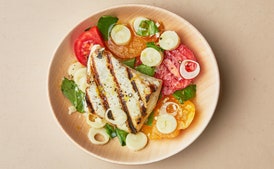 Grilled Halibut with Tomatoes and Hearts of Palm