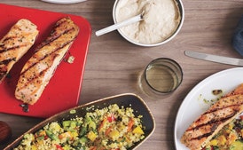 Grilled Salmon with Black Beans and Piment d'Espelette Mayonnaise