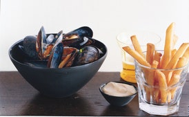 Mussels and Fries with Mustard Mayonnaise