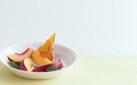 Nectarines with Ricotta-Vanilla Cream and Pine-Nut Brittle