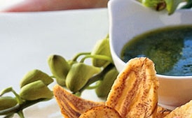 Plantain Chips with Warm Cilantro Dipping Sauce