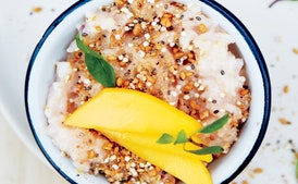 Rice Pudding with Ginger, Amaranth, and Mango