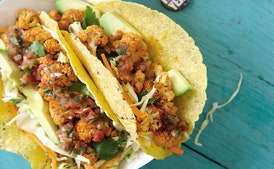 Roasted Beer and Lime Cauliflower Tacos with Cilantro Coleslaw