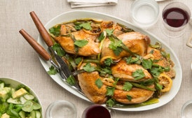 Roasted Chicken with Lemon, Ramps, and Green Olives