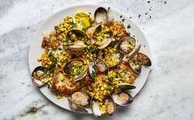 Skillet Cod, Clams, and Corn with Parsley