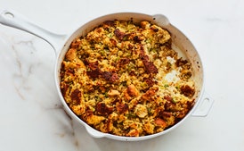 Skillet Dressing with Cornbread and Biscuits