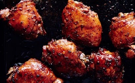 Soy-Glazed Chicken Thighs with Asparagus and Scallions