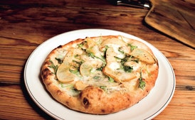 Spiced Pear Flatbreads with Goat Cheese and Mustard Cream