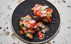 Spicy Marinated Vegetables and Sardines on Toast