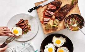 Steak and Eggs with Saucy Beans