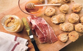 Sweet Potato Biscuits with Ham, Mustard, and Honey