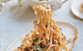 Spaghetti with Tomato and Walnut Pesto