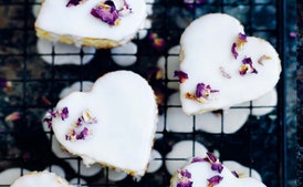 Vanilla Heart Cakes with Rosewater Icing